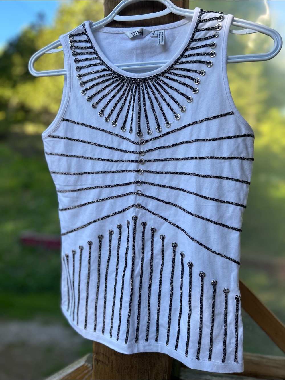 ravel White Tank Top with Metallic Ring Trim • Small